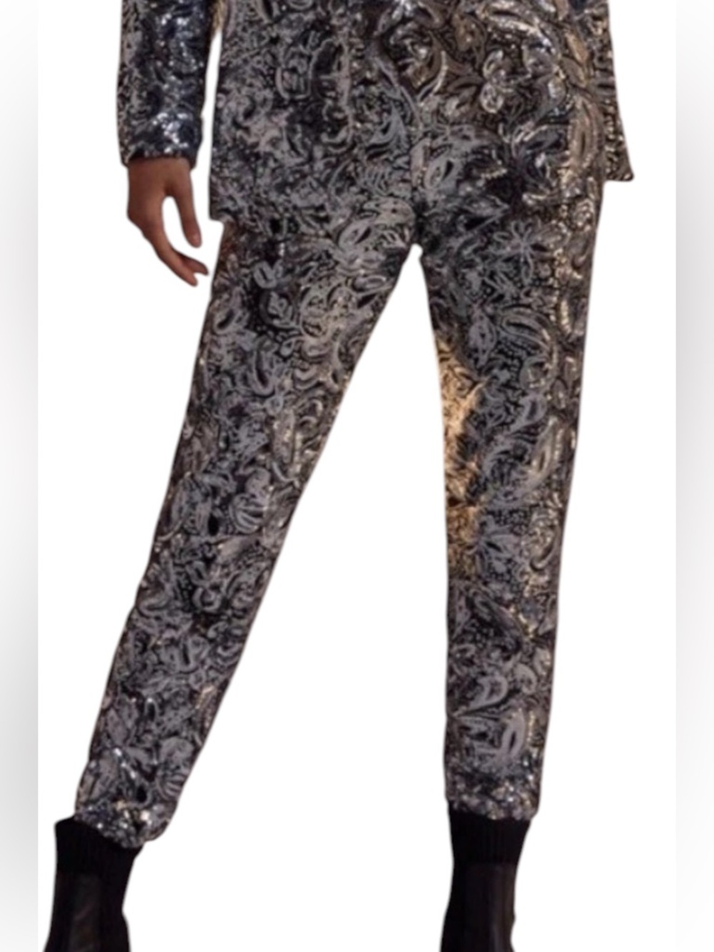 Anthropologie Sequin Jogger Pants Black Silver Party pants - Picture 2 of 6